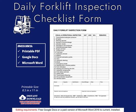 Daily Forklift Inspection Form amulette