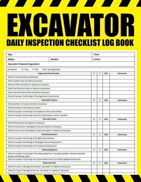 Daily Inspection Checklist for Excavator
