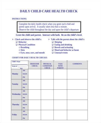 Daily Physical Health Check Forms Teaching Resources TPT