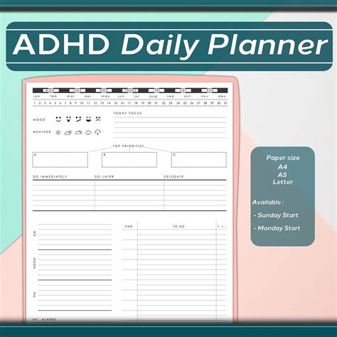 Daily Planner Template Adhd