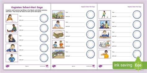 Daily Routine Read and Draw Activity - Indonesian - Twinkl