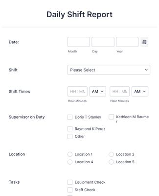 Daily Shift Report Form Template JotForm