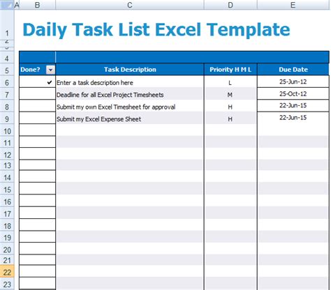 Daily Task List Template for Excel