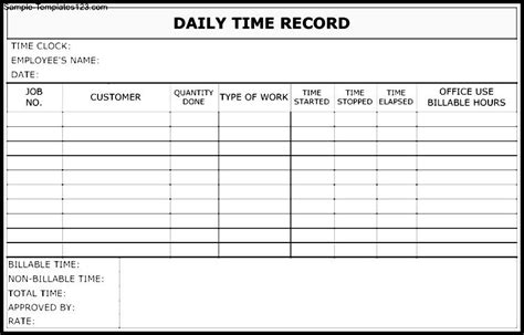 Daily Time Record Form Template Sample Templates Sample Templates