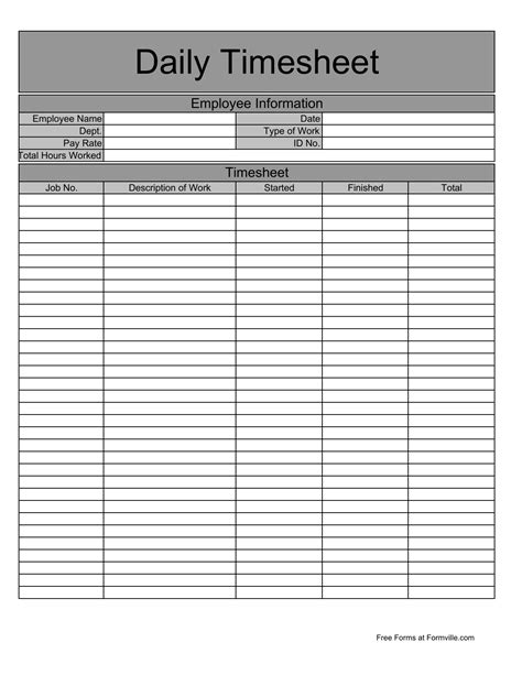 Daily Time Sheet Free Printable