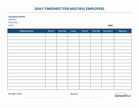 Daily Timesheet For Multiple Employees in PDF
