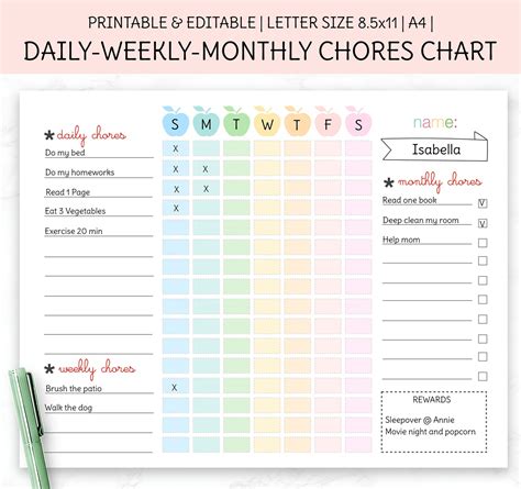 Daily chore list. A printable list of chores for daily, weekly, monthly and general cleaning jobs that can help you stay on top of your home cleaning and plan your time. Learn how to use the list to plan your days, assign tasks, get help, and stay organized. See more 