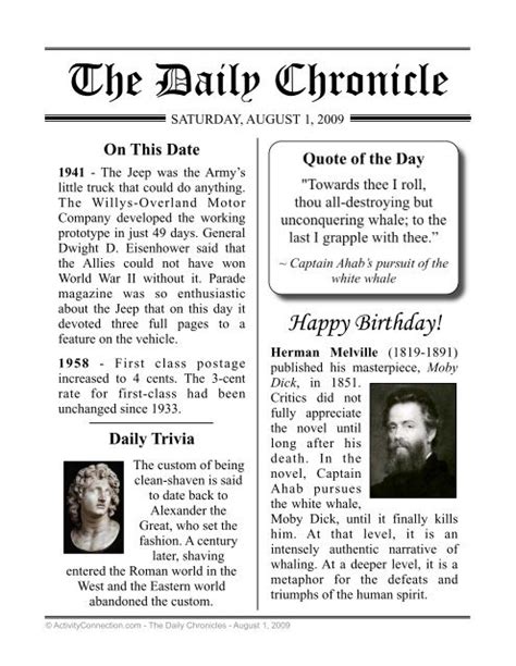 Daily chronicle for seniors. 12 months just $59.99 USD. Join Now Free Activities. No Automatic Renewals Money Back Guarantee. A reminiscing magazine for every day in January! Enjoy a full page of information about every day of the year, including important historical events, short bios, jokes, quotes, and fun brain teasers. 