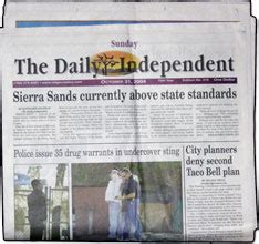 The Daily Independent newspaper will be leaving its landmark building on East Ridgecrest Boulevard and Gold Canyon Street after more than 30 years. The DI will be moving this spring ... Ridgecrest, CA 93555 Phone: 760-375-4481 Email: di.newstips@gmail.com. Facebook;. 
