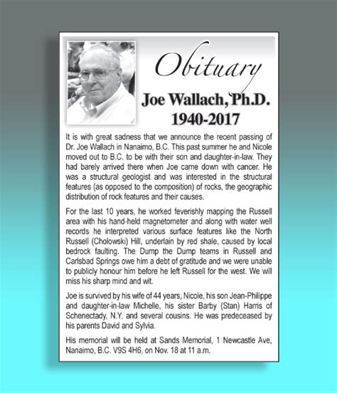 Daily local news obituary. When a loved one passes away, it can be difficult to find their obituary records. Obituaries are important documents that provide information about the deceased, such as their date of birth, date of death, and other details about their life... 