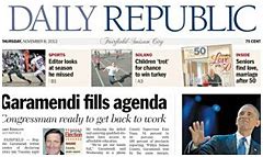 Daily republic newspaper in fairfield california. 1. FAIRFIELD — California Forever has opened an office in the Solano Town Center mall. “As we get ready to introduce our ballot initiative by the end of the month, Solano County residents are invited to visit California Forever’s offices throughout the county,” Jan Sramek, chief executive officer for California Forever, said in a statement. 