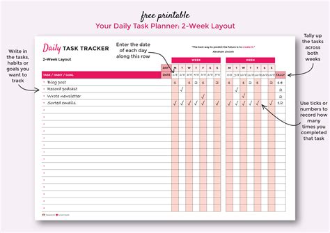 Daily task tracker. Check out our selection of printable Daily Task List Templates to help you prioritize, manage your time properly, and achieve your goals effectively. Create a personal schedule of tasks for every day, plan and track … 