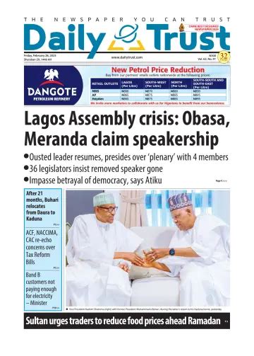 Daily trust newspaper headlines today.  Daily updates of everything that you need know about wh...