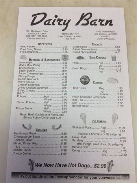 Dairy barn sulphur la. Dairy Barn. (337) 533-1007. We make ordering easy. Learn more. 2251 Maplewood Drive, Sulphur, LA 70663. No cuisines specified. Grubhub.com. Menu. Salads. Green Salad … 