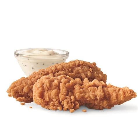  Choice of 4 or 6 100% all-tenderloin white meat chicken strips. Served with both crispy fries and golden onion rings, Texas toast, and your choice of dipping sauce. Order online at DQ.com! 
