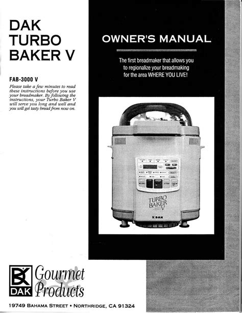 Dak turbo baker v owners manual. - Hombre y el trabajo en américa.