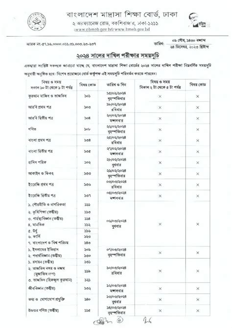 Dakhil Exam Routine 2024 PDF Download - EduZoneBD.Com