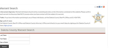 Dakota county warrant. Name Age Offense Issue Date Warrant Number; ABATIR, SAMIR : 54: FTA (5015) May 06, 2009: 19642009: ABBOTT, TAMI JO: 56: FTP: Mar 24, 2006: 14062006: ABDULLAHI ... 