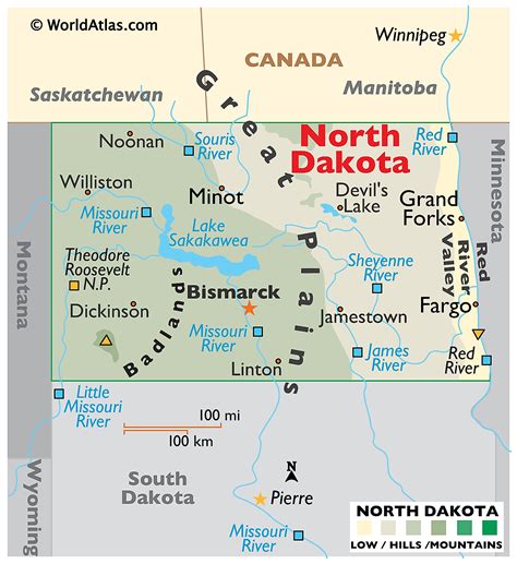 Dakota map. This page was last updated on March 1, 2023. Physical map of North Dakota showing major cities, terrain, national parks, rivers, and … 