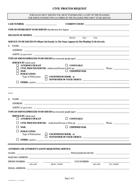 Dallas county civil process request form.  Pro Se Notice Process Request Form Request for Civil...