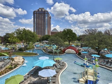 Dallas family resorts. Hyatt Regency Lost Pines Resort and Spa is a 4-star Cedar Creek resort, 3.5 hours south of Dallas. This resort spans over 400 acres and offers a massive, intricate, and supremely fun waterpark. The Crooked River Water Park features a 1,000-foot lazy river, a splash pad, kiddie pools, and a winding, two-story water slide. 