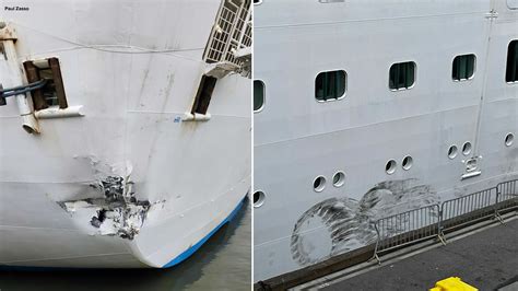 Damaged cruise ship under repair after hitting SF pier while docking