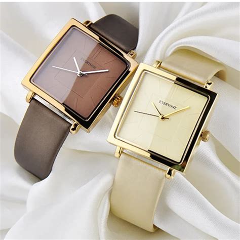 Damas Mujeres Relojes de Pulsera Reloj Cuarzo Cuadrado Cuero …