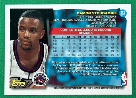 Damon Stoudamire - 1995-96 Topps - # 257 - ROOKIE - Raptors