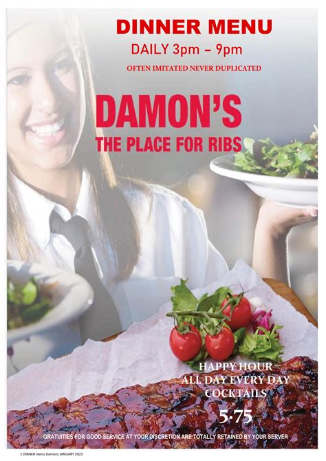 Damons - Dinner Menu by PaulStafford - Issuu