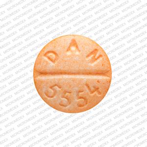 DAN 5554, 10 tablet , orange , scored , round round This product's label may have been revised after this insert was used in production. For further product information and current package insert, please visit www.wyeth.com or call our medical communications department toll-free at 1-800-934-5556.