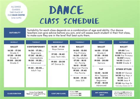 Dance Class Schedule Template Cards Design Templates
