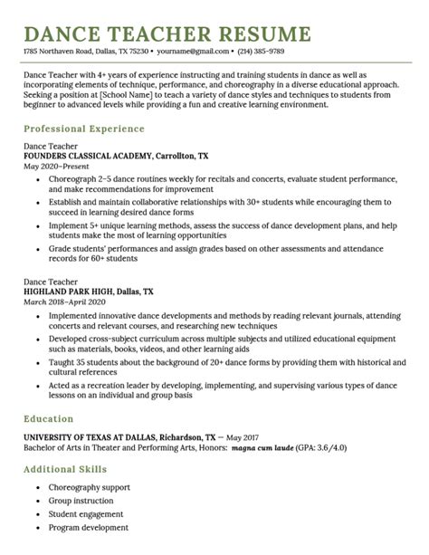 Dance Teacher Resume Template