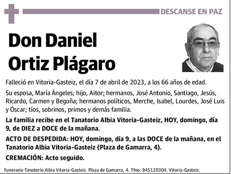 Daniel Ortiz Plágaro Esquela Necrológica El Correo