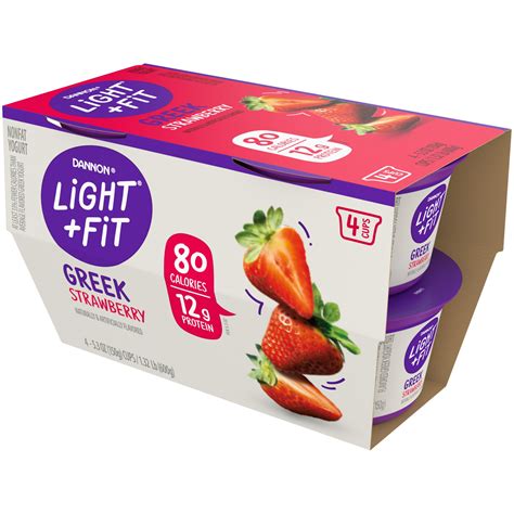 Dannon light and fit yogurt. There are 70 calories in 1 container (5.3 oz) of Dannon Light & Fit Yogurt - Vanilla (5.3 oz). Calorie breakdown: 0% fat, 72% carbs, 28% protein. Related Yogurt from Dannon: Light & Fit Yogurt Drink - Strawberry: Light & Fit Zero Sugar: All Natural Yogurt - Plain (170g) Oikos Triple Zero - Raspberry: 