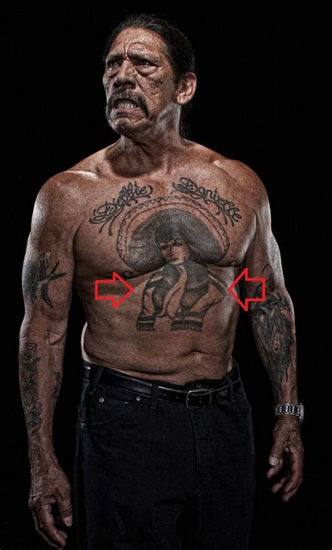 1. ‘Mexican Cowgirl’ Tattoo. Tattoo: ‘Mexican Cowgirl’ Tattoo on his chest that continues till his stomach. Meaning: This chest tattoo is Danny Trejo’s signature tattoo that he got during his time in prison. Subsequently, Who discovered Danny Trejo? Director Andrey Konchalovskiy saw Trejo training Eric Roberts and immediately offered …. 