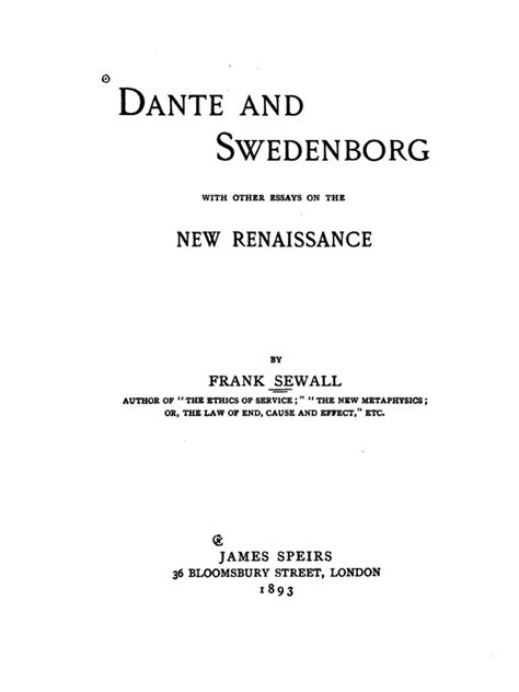 Dante et Swedenborg : avec d'autres essais sur la nouvelle Renaissance  Frank Sewall