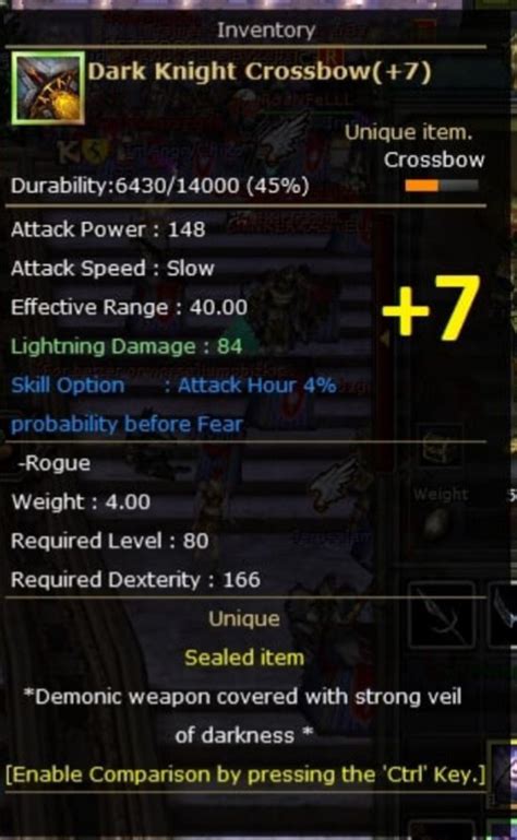 Dark Knight Crossbow +7 Server Destan 790560. 