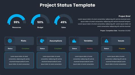 Dark Theme Project Status Update Slide Template SlideKit
