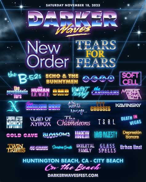 Dark waves festival. Darker Waves Fest | Facebook. Group by. Amanda Scott. Darker Waves Fest. ·. Join group. Darker Waves Fest!! Huntington City Beach 🌊 New Order and Tears … 