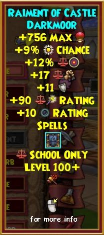 atfly. 140 / 95 / 82. • 3 yr. ago. Best possible setup for lvl 100 death is Krok hat, rattlebone robe, professors boots, hades wand (or admirals boarding if you wanna pay), Morganthe Athame, Shane amulet, alpha and omega ring (unless you want to farm for the Aphrodite ring which gets outclassed by dragoon shortly after), and the darkmoor .... Darkmoor gear guide