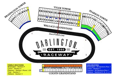 Darlington raceway seating diagram. The Pre-Race Experience brings fans closer than ever to NASCAR's best along the historic Darlington Raceway frontstretch. Fans will receive Q&A sessions with their favorite NASCAR personalities, have the opportunity to sign the start/finish line, be up close and personal to driver introductions, and much more. BUY MAY ADD-ON. 