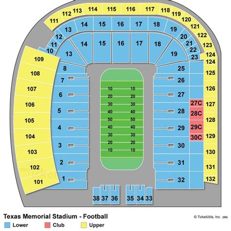 Darrell K. Royal - Texas Memorial Stadium with Seat Numbers. The st