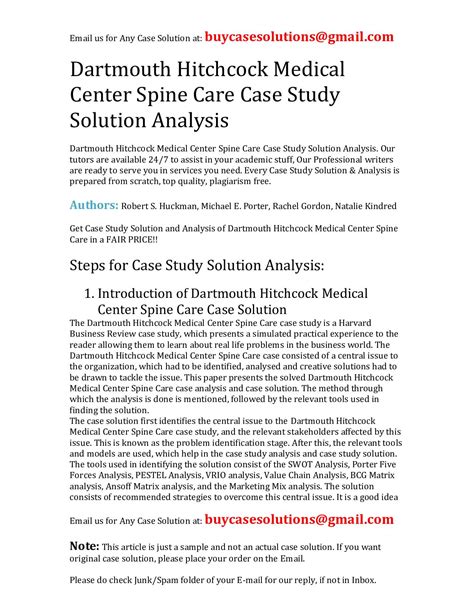 Dartmouth-Hitchcock Medical Center: Spine Care - Case