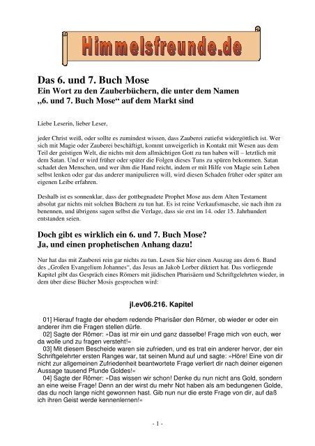 Das 6. und 7. Buch Mose - himmelsfreunde.de