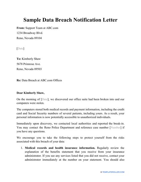 Data Breach Notification Letter Template