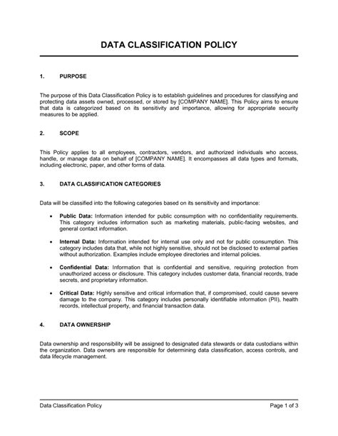 Data Classification Policy Template Master of Documents