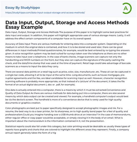 Data Input, Output, Storage and Access Methods