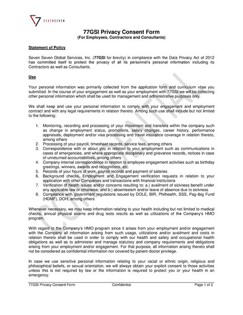 Data Privacy Consent Form FTESC2 77GSI Privacy Consent Form