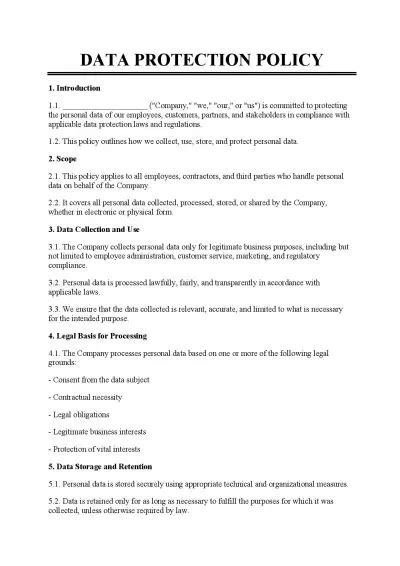 Data Protection Policy Template 1 Free Templates In Pdf Word Excel Download