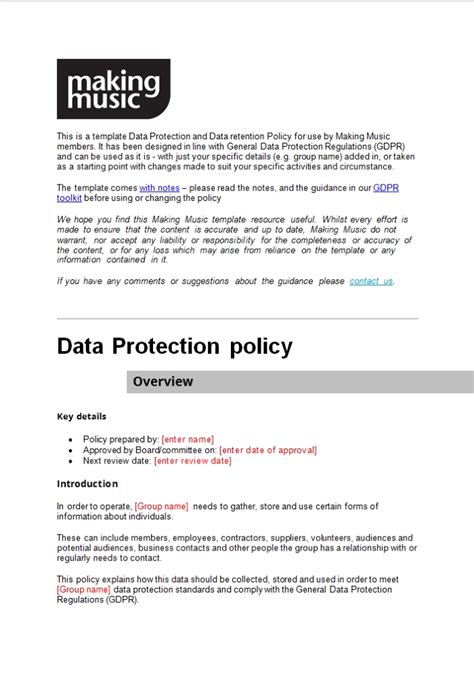 Data Protection Policy template Making Music